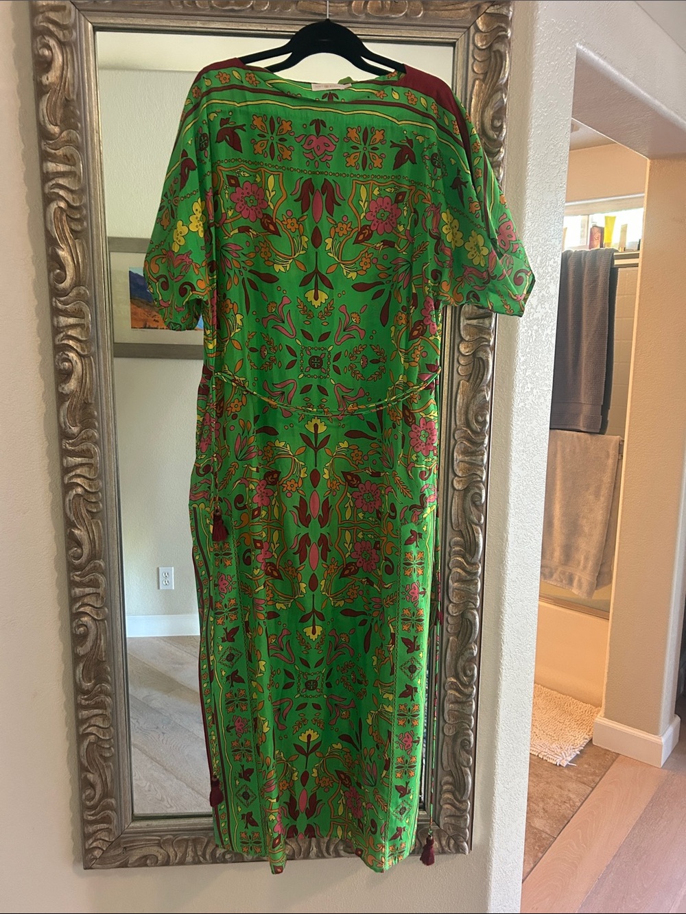 Tory Burch Green Floral-Paisley dress with Pink and Yellow Accents - Picture 3 of 7